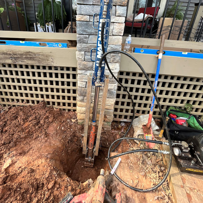 foundation-repair-box a push pier install on a sinking front porch post in the upstate of south carolina