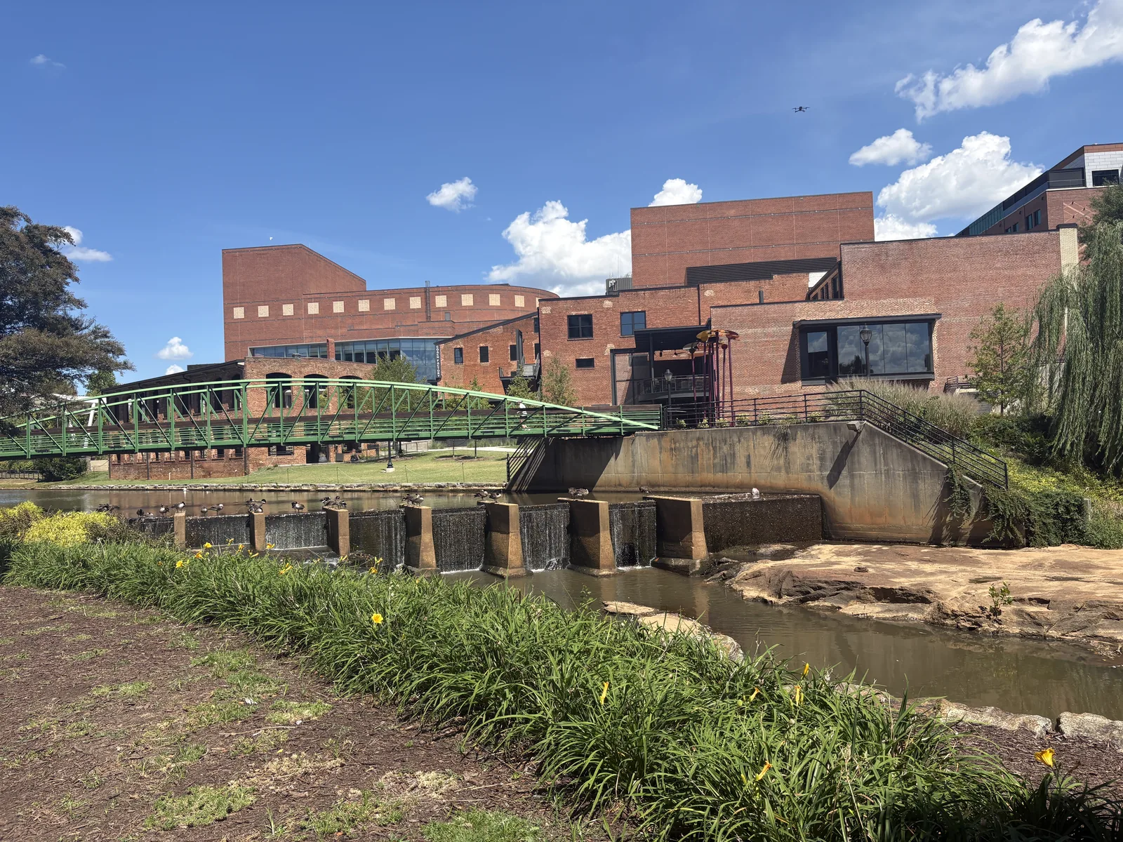 The Reedy River falls and the Peace Center in downtown Greenville, SC