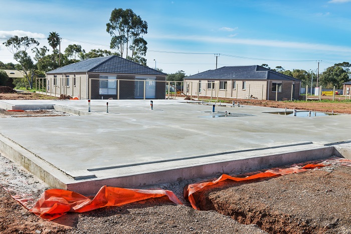 A slab foundation poured before the framing has started in Upstate SC.