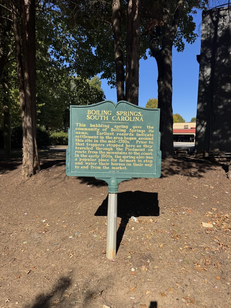 The sign that marks the original Boiling Spring in Boiling Springs SC
